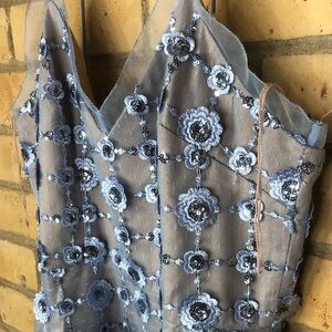 Aidan Mattox Blue and Silver Embellished party Dress